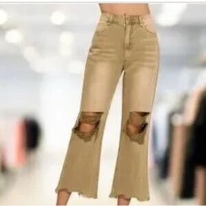 Zenana Outfitters Distressed Ripped Flared Leg Jeans